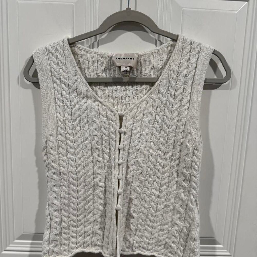 Industry Republic Clothing L White Cable Knit Sweater Vest 100% Cotton